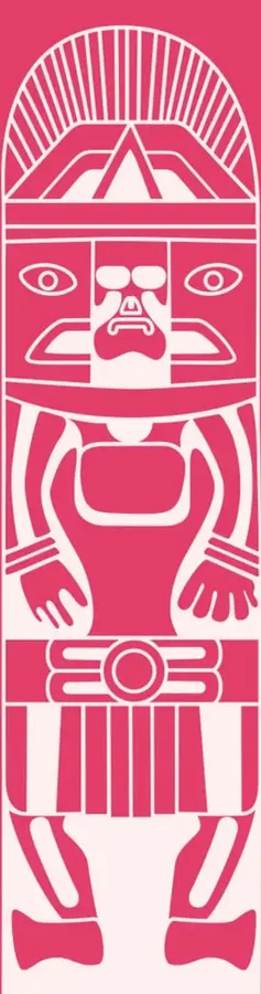 Ilustración estilizada en color rosa que representa una figura prehispánica o totémica, con un rostro con ojos grandes, brazos extendidos y un tocado con líneas radiales. Acompaña la apertura del tema sobre el cardenismo.