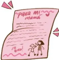 Notita rosa con dedicatoria «Para mi mamá», ilustración de Brenda Flores Ramírez, PUEBLA.