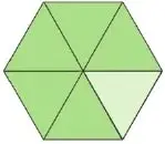 Figura hexagonal dividida en seis partes iguales, con cinco partes coloreadas.