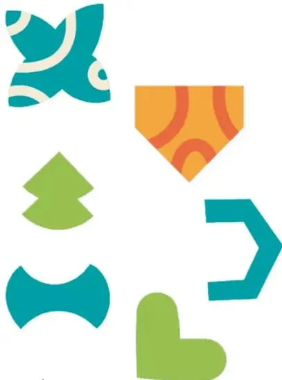 Formas geométricas decorativas de colores (teal, verde, naranja) que ilustran la sección.