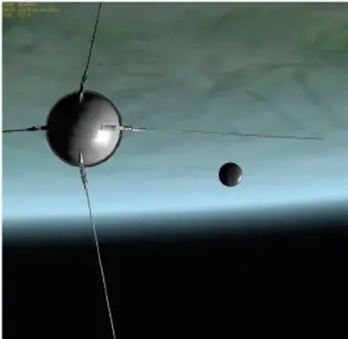 Fotografía del satélite Sputnik en órbita sobre la Tierra.