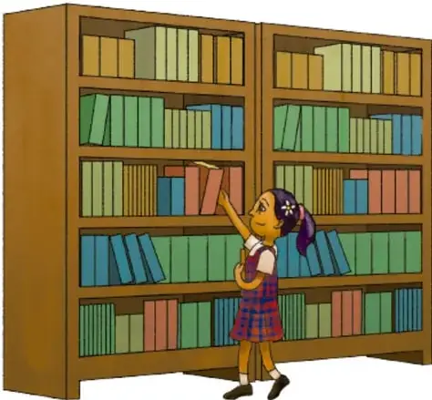 Fachada de una biblioteca pública con letrero 'BIBLIOTECA PÚBLICA', escaleras, puerta y una persona entrando; un pájaro vuela cerca.
