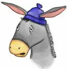 Ilustración de la cabeza de un burro con gorro azul.