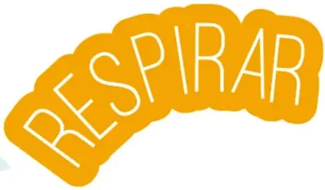 Sello naranja en forma de arco con la palabra 'RESPIRAR' en letras blancas.