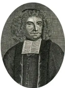 Retrato ovalado de Johann Joachim Becher con peluca y cuello clerical