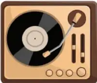 Tocadiscos de madera con disco de vinilo.