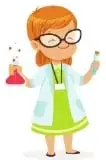 Ilustración de una niña científica con un matraz, relacionada con el uso industrial.