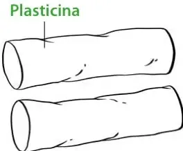Dos barras de plasticina rotuladas 'Plasticina', una sobre otra, con marcas que indican que son del mismo tamaño.