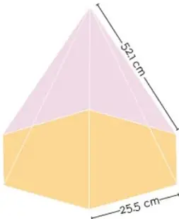 Pirámide hexagonal regular con arista lateral 52.1 cm y lado de la base 25.5 cm.