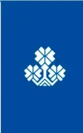 Símbolo decorativo con forma de flor o estrella de ocho pétalos en color azul.