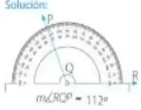 Dos ejemplos de ángulos medidos con un transportador: uno de $112^\circ$ y otro de $52^\circ$.