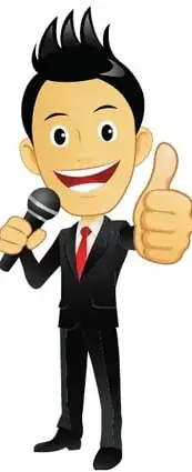 Personaje sonriente con pulgar arriba.