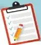 Ilustración de una hoja de evaluación sujeta con un clip y un lápiz.