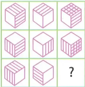 Matriz de cubos con caras decoradas mediante líneas horizontales, verticales y cuadrículas.