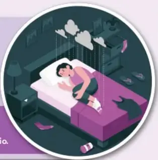 Ilustración circular de una persona corriendo con energía en un entorno de colores intensos, representando la hiperactividad provocada por los estimulantes.
