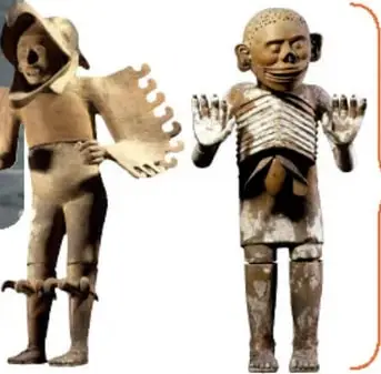 Guerrero Águila y Mictlantecuhtli, esculturas de barro.