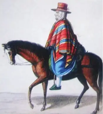 Ilustración de un jinete a caballo, relacionada con la población mestiza que migró de la Sierra a la Costa.