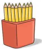 Esquema que muestra 3 lapiceros y 8 lápices en cada uno, 8 puntos por fila.
