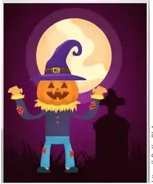 Tarjeta de Niño calabaza con cuadro morado para numerar.