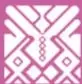 Ícono geométrico de estilo textil andino/mesoamericano sobre fondo magenta, que acompaña el bloque de texto.