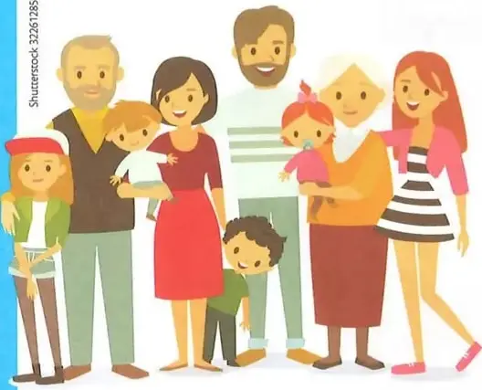 Ilustración de una familia numerosa reunida y sonriente.