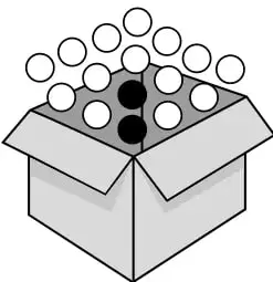 Caja con 14 pelotas blancas y 2 negras.