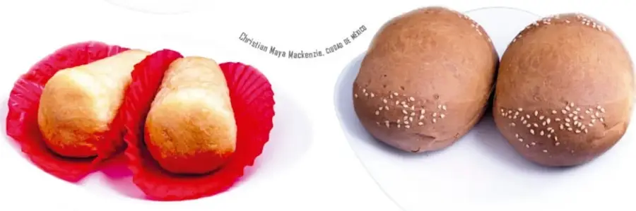 Fotografía de dos borrachitos dorados dentro de cápsulas rojas de papel (crédito: Christian Maya Mackenzie, cocina de México).