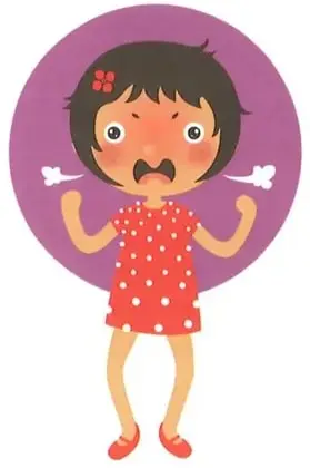 Niña con expresión de enojo y la palabra «enojada».