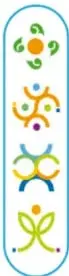 Cuatro iconos circulares de colores dentro de una cápsula vertical, uno por cada Campo formativo (Lenguajes, Saberes y pensamiento científico, De lo humano y lo comunitario, Ética, naturaleza y sociedades).