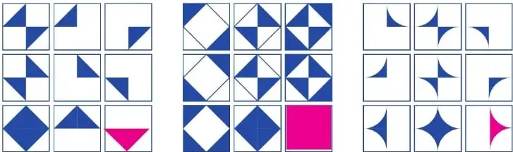 Tres matrices de secuencias gráficas con triángulos, cuadrados, rombos y figuras curvas.