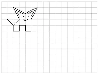 Cuadrícula con un zorrito y un eje diagonal para reflejar.