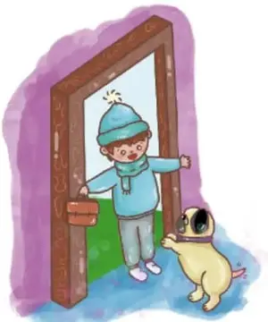 Ilustración de un niño abriendo la puerta a su perro; crédito Cristy Ailed Reyes Espinosa, Zacatecas.