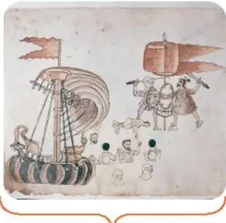 Bergantín español usado en el sitio de Tenochtitlan, según el Códice Azcatitlan.
