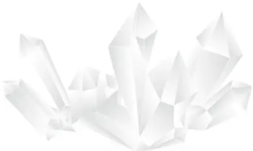 Ilustración de un grupo de cristales blancos de forma prismática y puntiaguda.