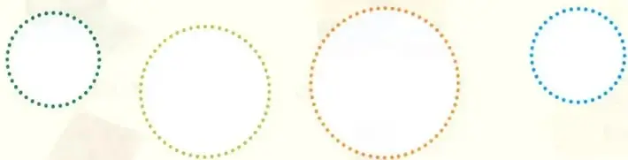 Cuatro círculos de colores formados por líneas punteadas.
