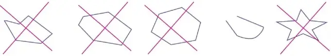 Cinco figuras geométricas; las figuras 1, 2, 3 y 5 son polígonos, mientras que la cuarta tiene una línea curva y no es un polígono.