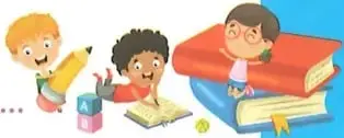 Ilustración de estudiantes realizando actividades escolares.