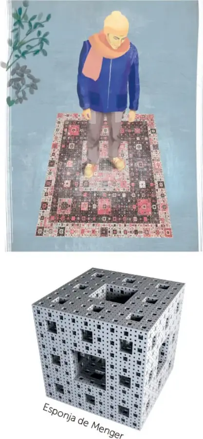 Persona de pie sobre un tapete de Sierpinski en un museo.