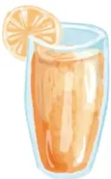Vaso con bebida de naranja y rodaja de naranja junto a una rama de naranjos con frutos y hojas.