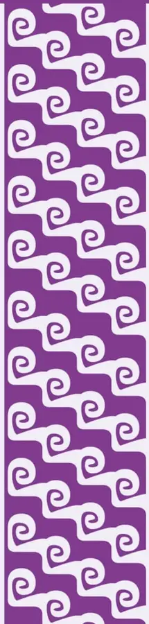 Franja decorativa color morado con patrones de espirales blancas.