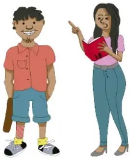 Dos personas sentadas conversando con movimientos de manos, rotulada como Lenguaje gestual o corporal.