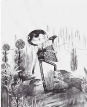 Ilustración a página completa de los hermanos caminando entre vegetación con un ave negra; al fondo se lee 'LA MUERTE', anticipando el final.
