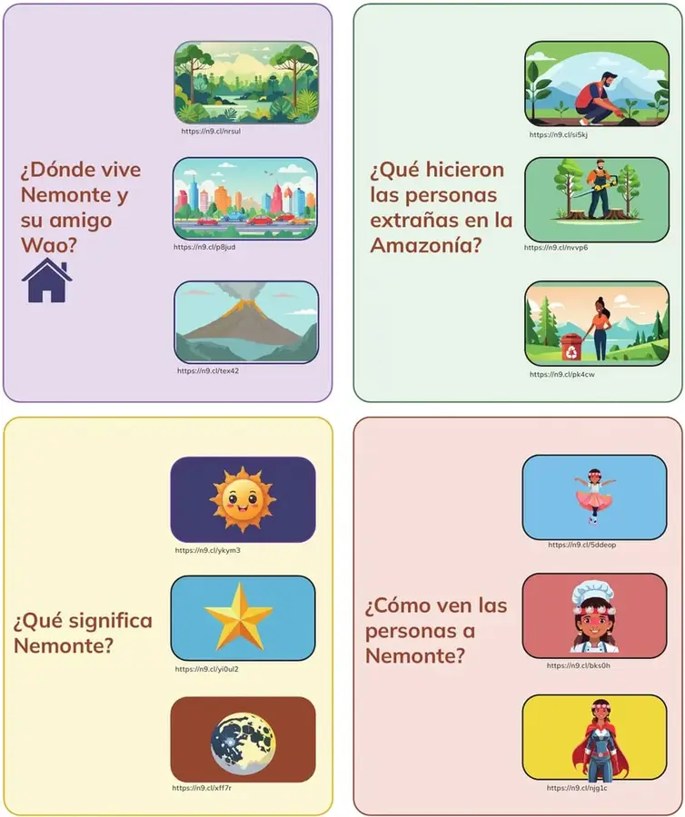 Tres opciones para '¿Qué hicieron las personas extrañas?': sembrar, talar y reciclar.