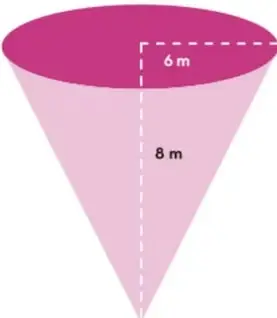Cono con radio de la base de 6 m y altura de 8 m.