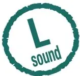 Sello circular verde con la letra L y la palabra 'sound', que indica el sonido que se practica.