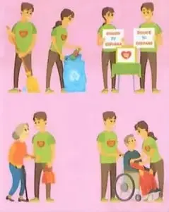 Niño con discapacidad visual y mensaje sobre ayudarlo a caminar para evitar que tropiece.