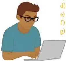 Ilustración de un estudiante con lentes trabajando en una computadora portátil. Crédito: Filomena Tun Cocon, Quintana Roo.