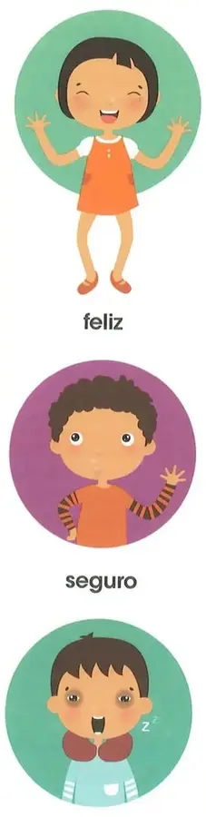 Ilustración de una niña sonriente y con los brazos levantados, acompañada de la palabra «feliz».