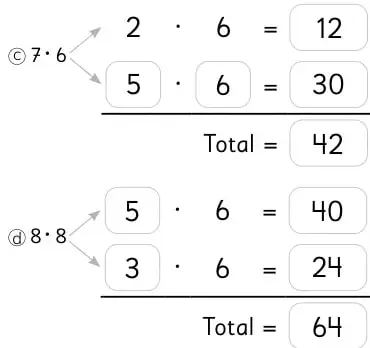 Diagrama de multiplicación 2·6=12, 5·6=30, total 42.
