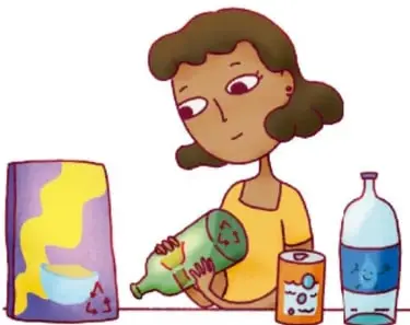 Ilustración de una niña observando botellas y envases de vidrio y plástico, sobre una estufa con olla. Crédito: Karina Eréndira Pérez Olmos, MICHOACÁN.